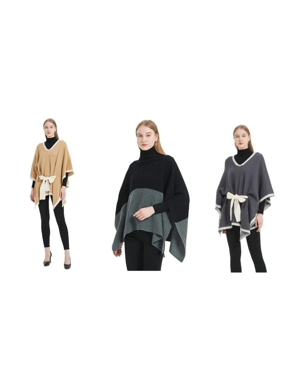 Lot of 3 Women's Belted Ponchos Tunics NWT Assorted Styles